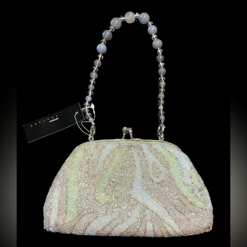 MONI  Couture Silver Green Blue Beaded Purse Handbag Bag Prom Formal New